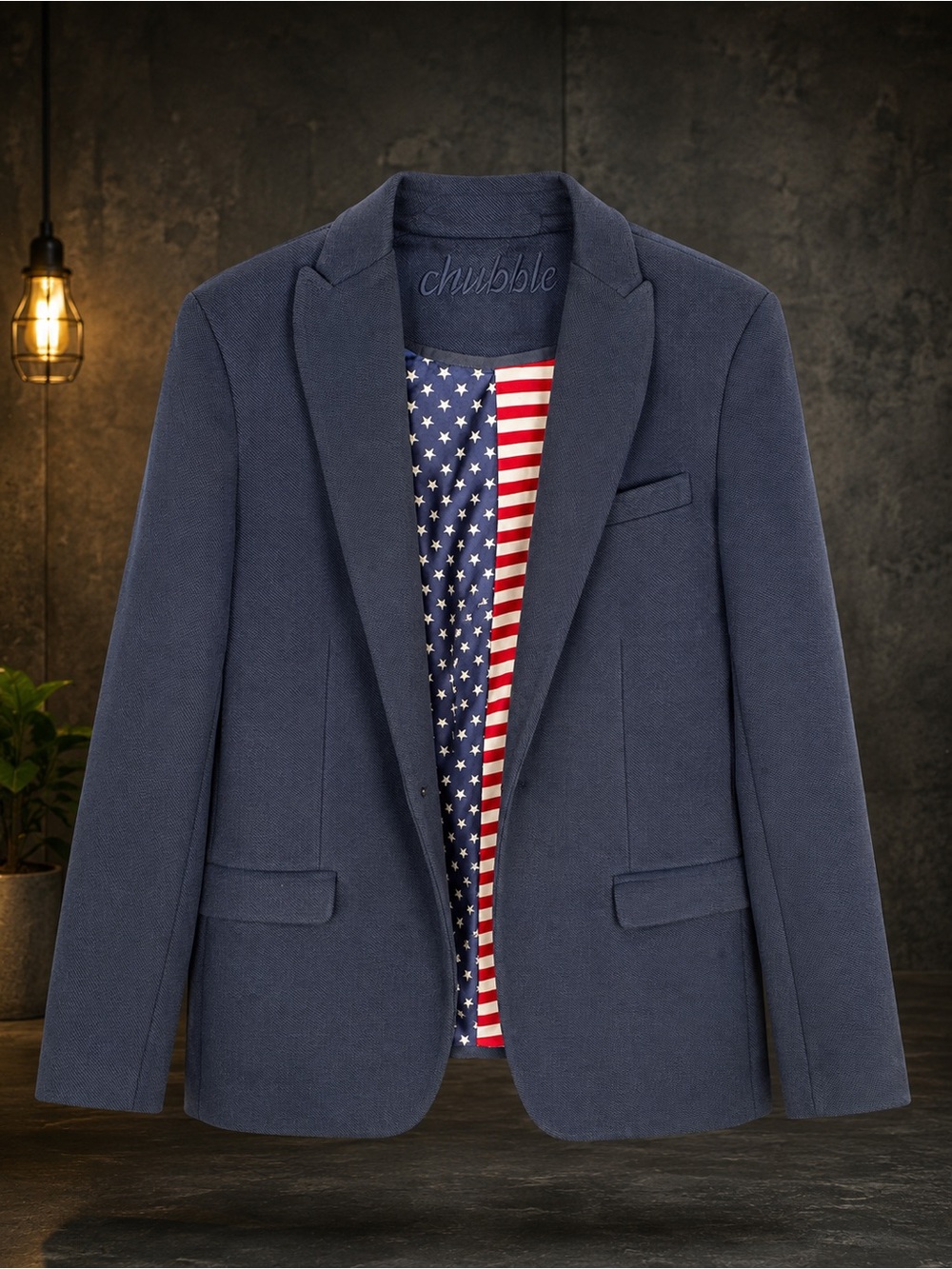 Chubbies Navy Sport Coat with American Flag Lining - Picture 1 of 4